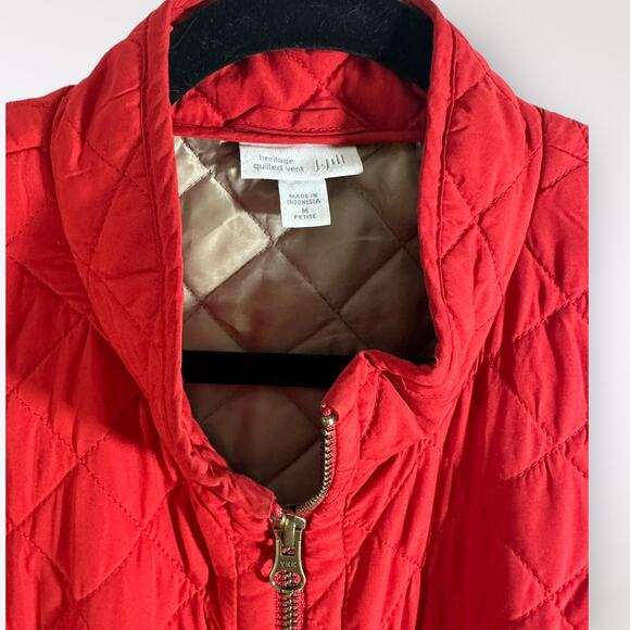 J Jill Quilted Puffer Vest Women’s Size Medium Red Full Zip Sleeveless Active - Picture 2 of 7